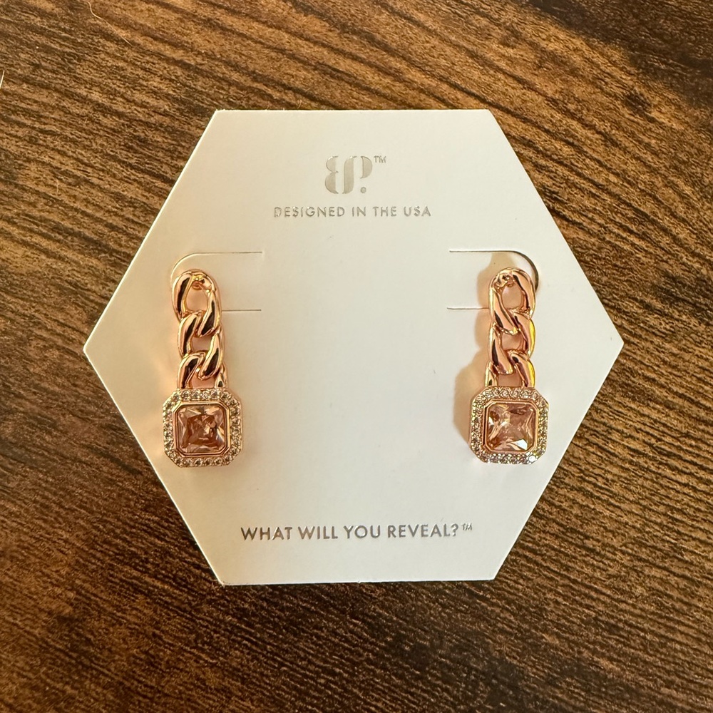 bp Rose Gold Chain Drop Earrings with Square Crystals